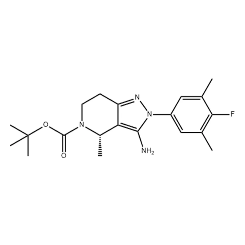 terc-butil-(S)-3-amino-2-(4-fluor-3,5-dimetil-fenil)-4-metil-2,4,6,7-tetrahidro-5H-pirazolo[4,3-c]piridin-5-karboxilát